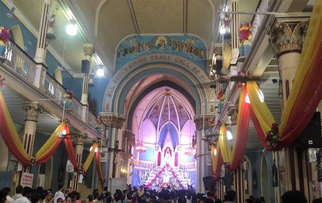 Mount Mary Church in Mumbai Many people in the colourful Mount Mary Church in Mumbai