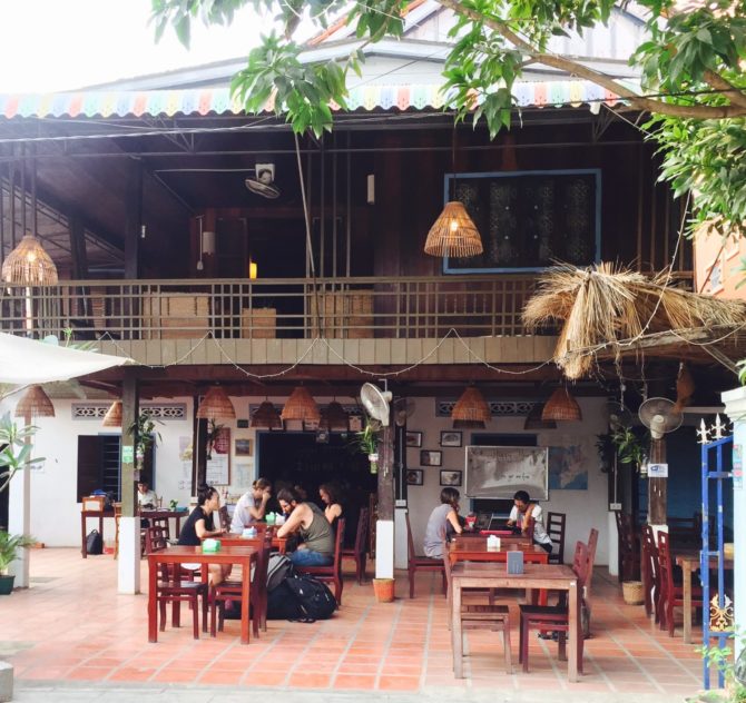 Outside of Le Tonle Restaurant and Guesthouse Tourism Training Centre in Kratie, Cambodia