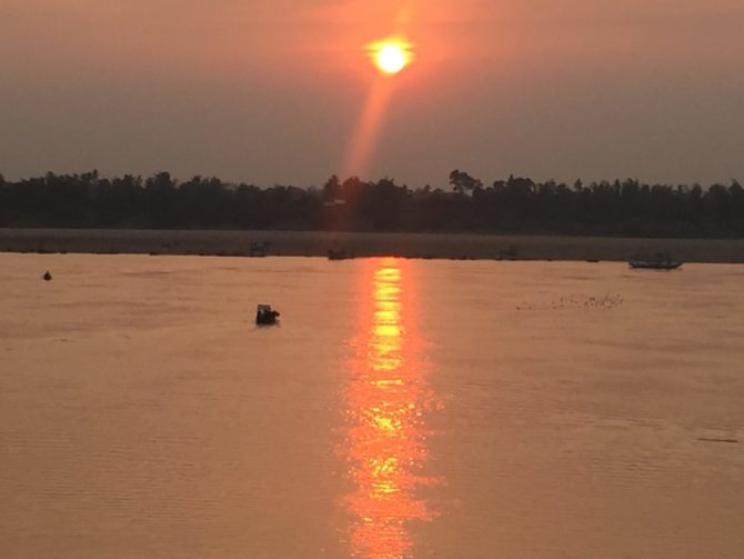 Sunset over the Mekong River in Kratie, Cambodia