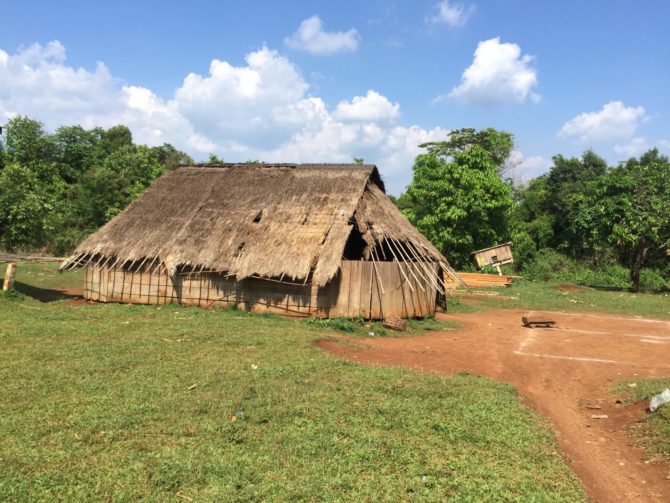 Pou Lung Village in Mondulkiri, Cambodia. Wooden and straw thatched house