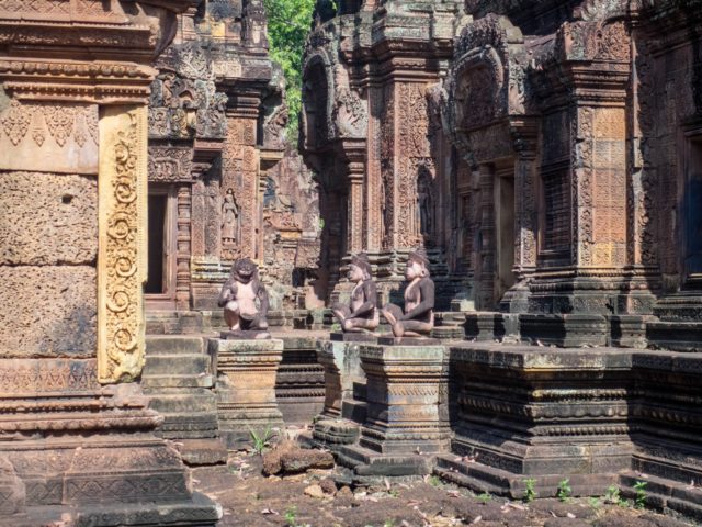 Banteay Srei Temple - Red Stone Detail in Angkor Archaeological Park in Siem Reap, Cambodia