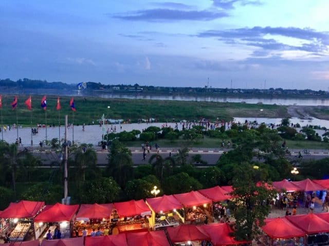 Sunset over the Mekong River in Vientiane, Laos