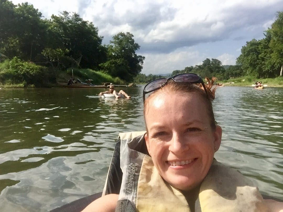 Vang Vieng Tubing in a Mouldy Life Jacket Tanya Vang Vieng tubing in a mouldy life jacket in Laos