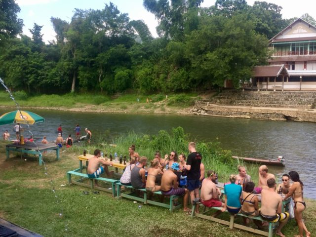 Tubing Bar on the Nam Song River in Vang Vieng Tubing Bar on the Nam Song River in Vang Vieng, Laos