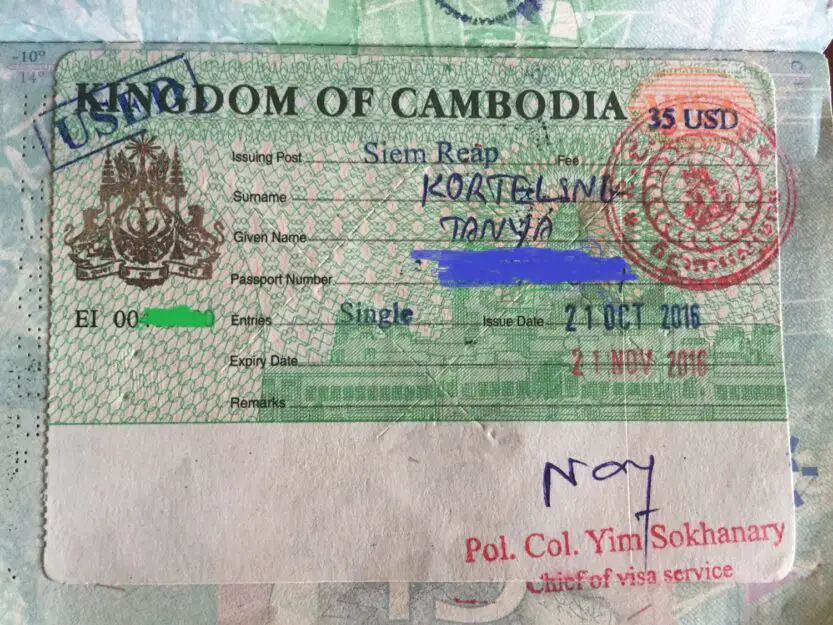 Cambodia Visa on Arrival in a passport