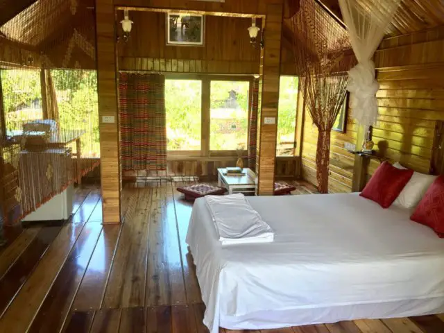 Double room in house on stilts at Phong Nha Mountain House, Vietnam
