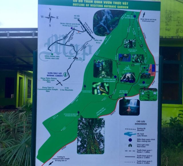 Route map of Phong Nha Botanical Garden in Vietnam