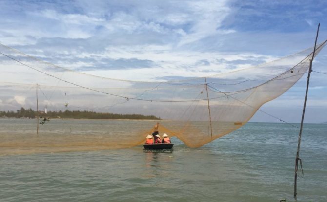 Collecting Fish by Basket Boat in Hooi An, Vietnam