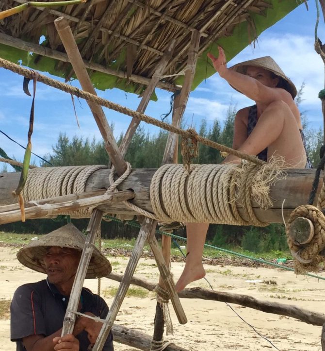 Pulley System Raising a Large Fishing Net in Hoi An, Vietnam