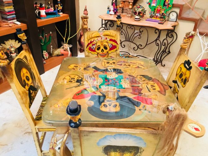 Mexican Folk Art Card Table in Casa de Los Venados in Valladolid