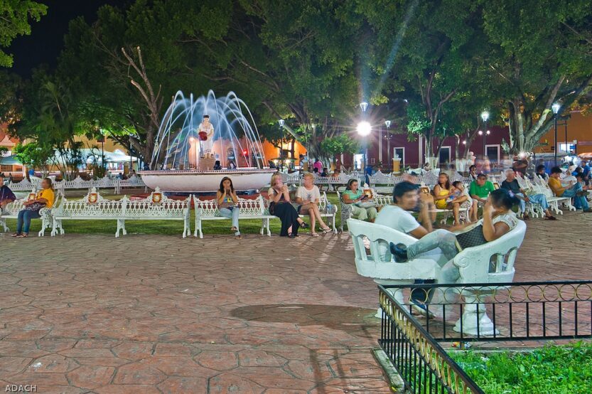 Plaza Principal by Night in Valladolid, Mexico