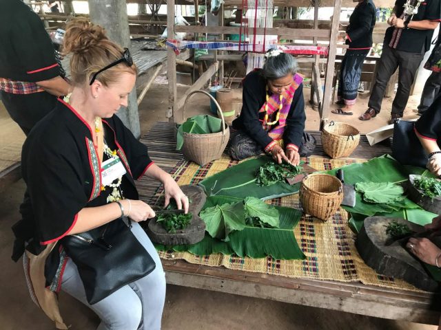 Chopping Leaves to Feed Silkworms