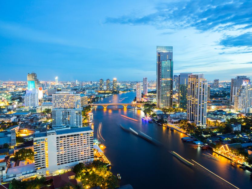 Aerial view of Bangkok city at dusk