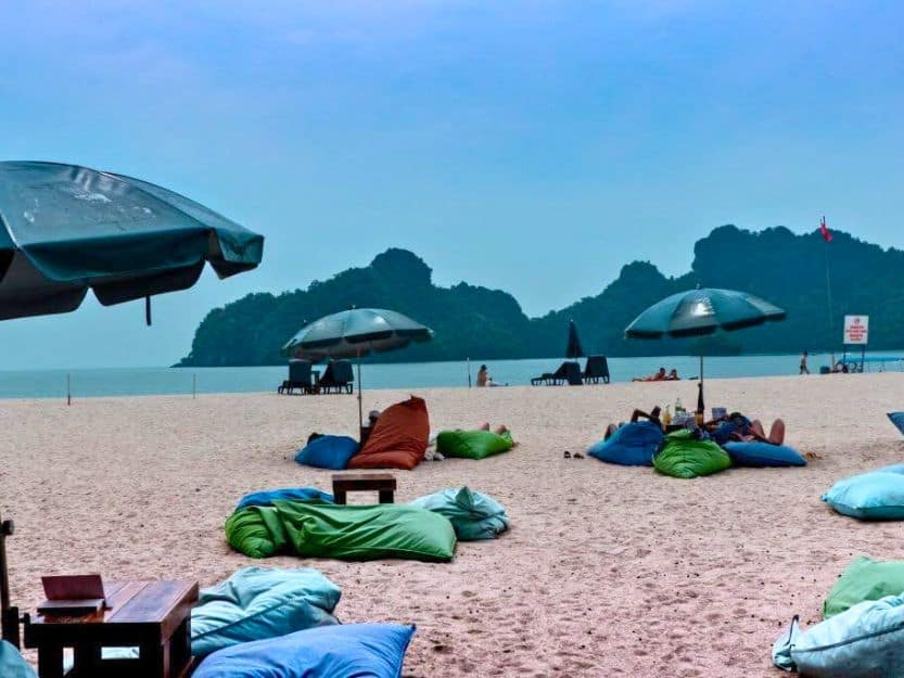Tanjung Rhu Beach in Langkawi Beanbags on Tanjung Rhu Beach in Langkawi
