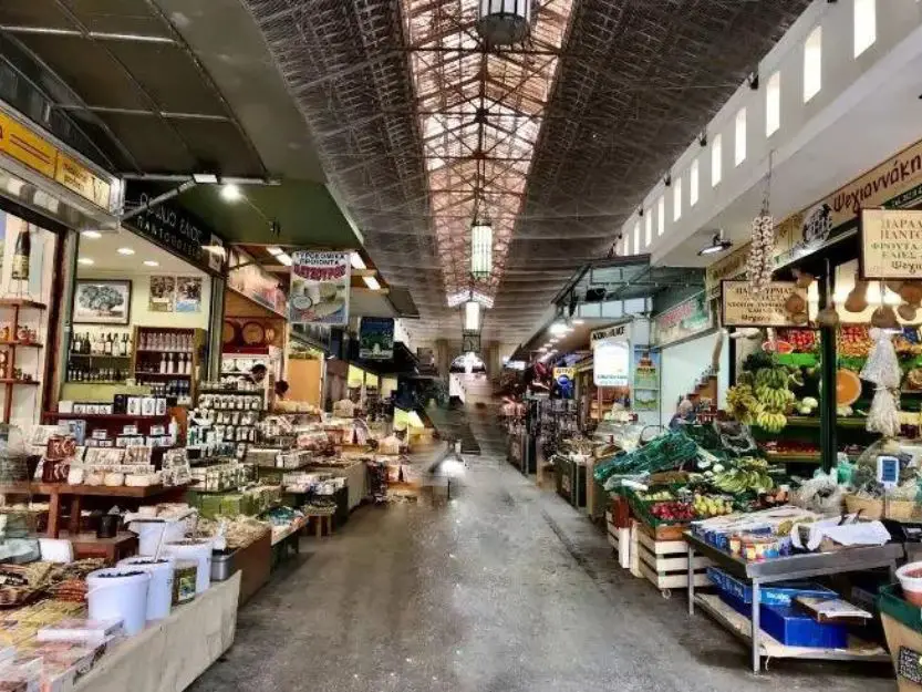 Chania Municipal Market stalls in the indoor agora market.
