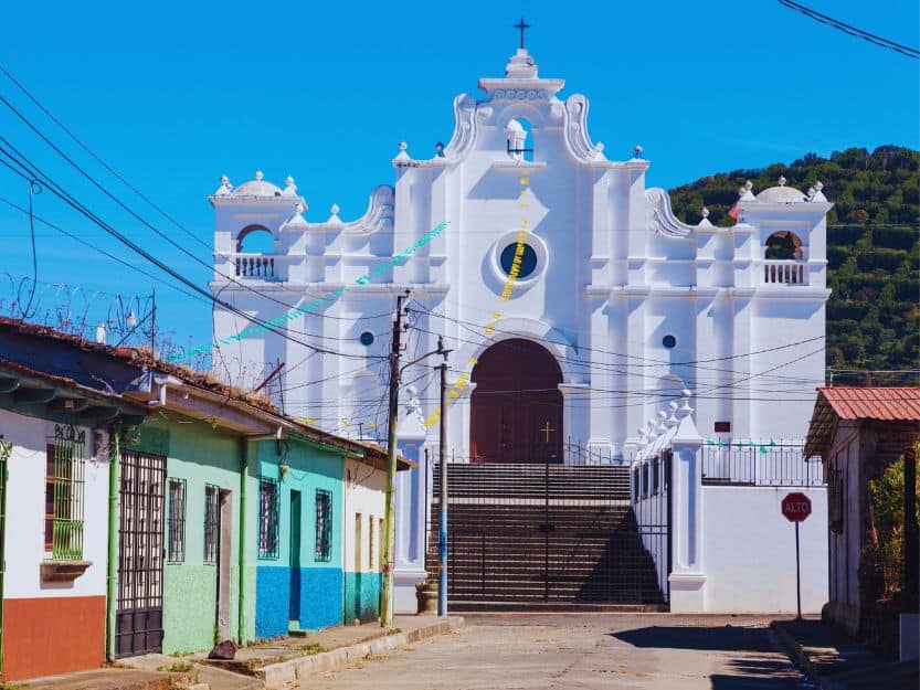 White church in Apaneca on Ruta de las Flores in El Salvador