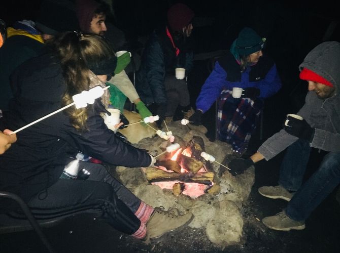 Dinner and marshmallows round the campfire with Balam Tours Acatenango