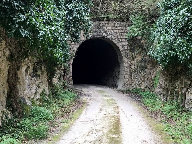 Disused railway tunnel in Anapo Valley in Sicily.