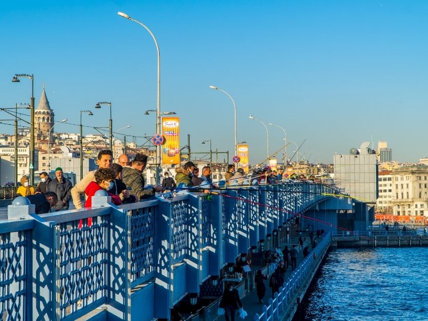 Fishermen on Galata Bridge in Istanbul