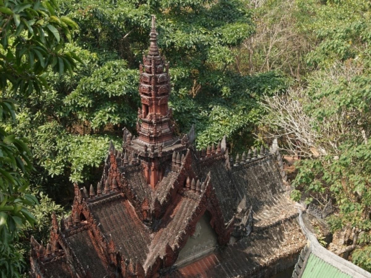 Image of Kulen Mountain in Cambodia, towering above the green trees