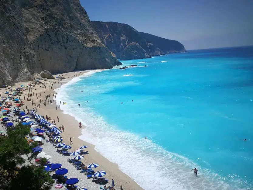 Long sandy beach on Lefkada in the Ionian Islands in Greece
