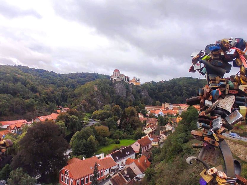 Lovers viewpoint near Znojmo. Locks in the foreground and Vranov Castle in the distance