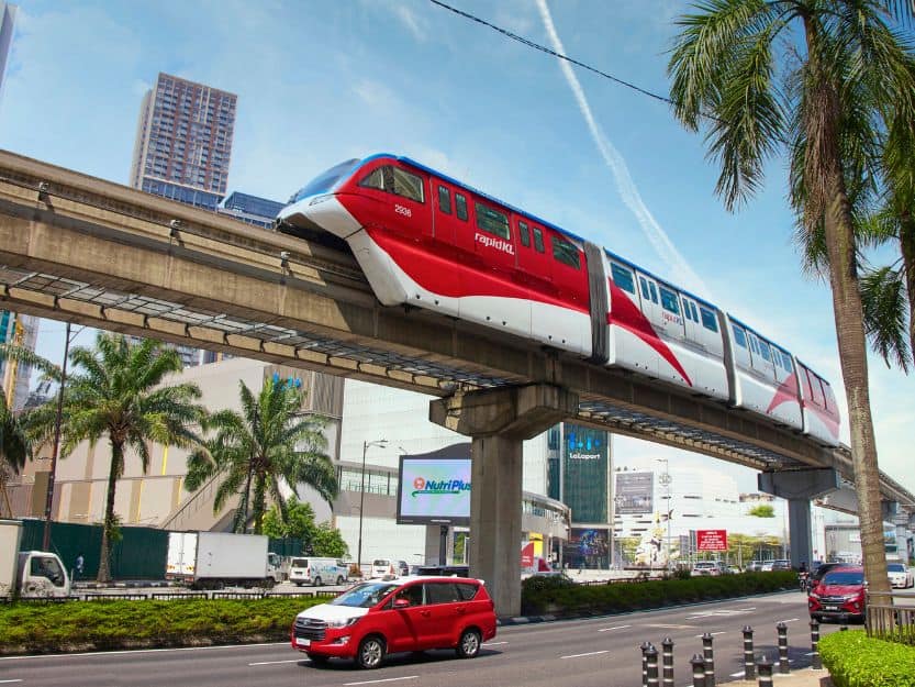 Monorail Train in Kuala Lumpur Red and white monorail train in Kuala Lumpur