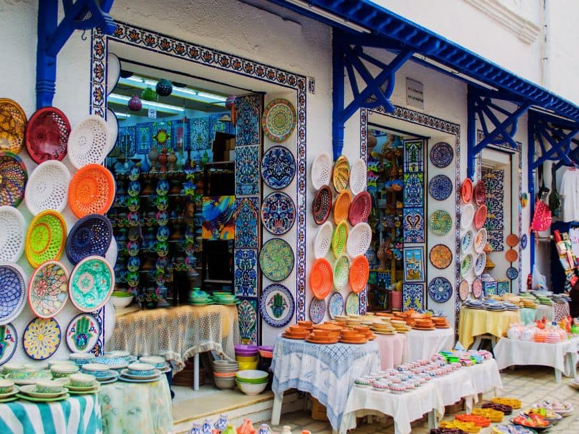 Colourful pottery in Nabeul Medina on a day trip from Hammamet