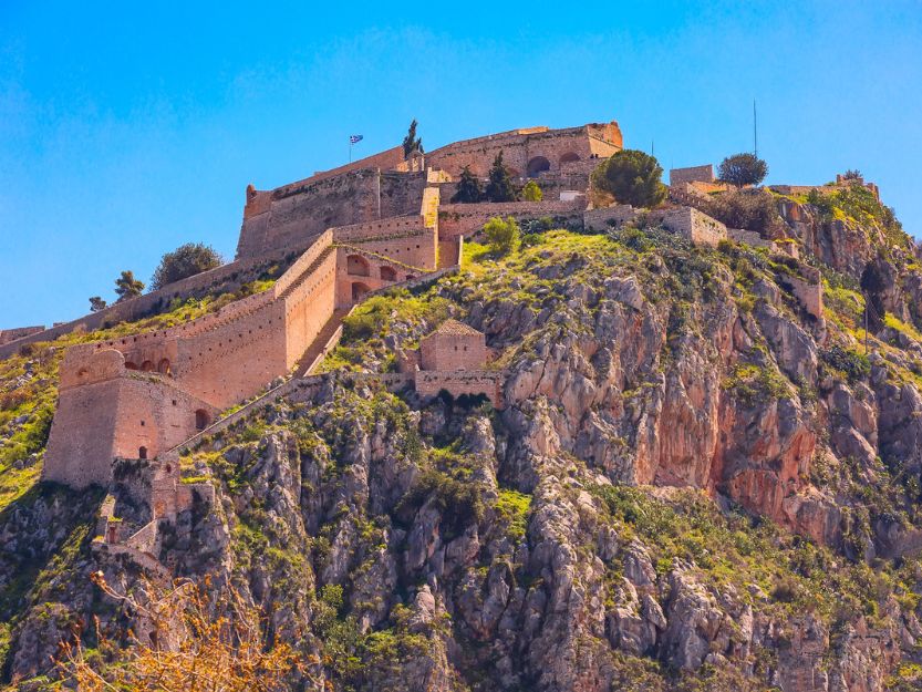 Palamidi Castle on top of the hill in Nafplio, Greece