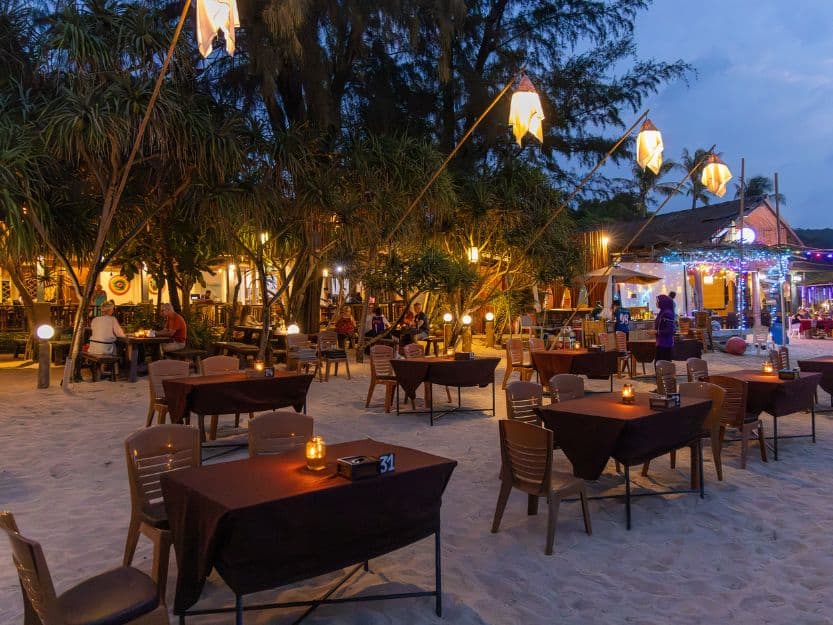 Restaurantin the Evening on Koh Lanta in Thailand Candlelit restaurant on the beach on Koh Lanta Island in Thailand