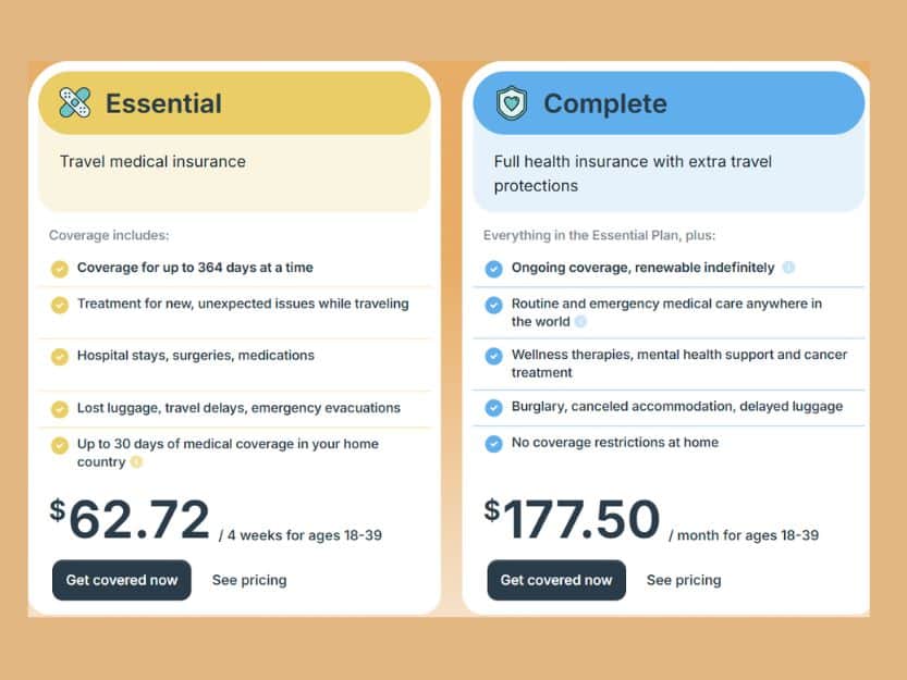 SafetyWing Nomad Essential and Complete Plans details infographic