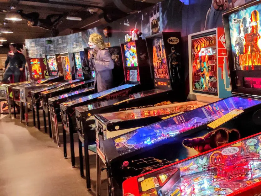 Brightly coloured pinball machines at Terra Technica in Excaliber City in Czech Republic