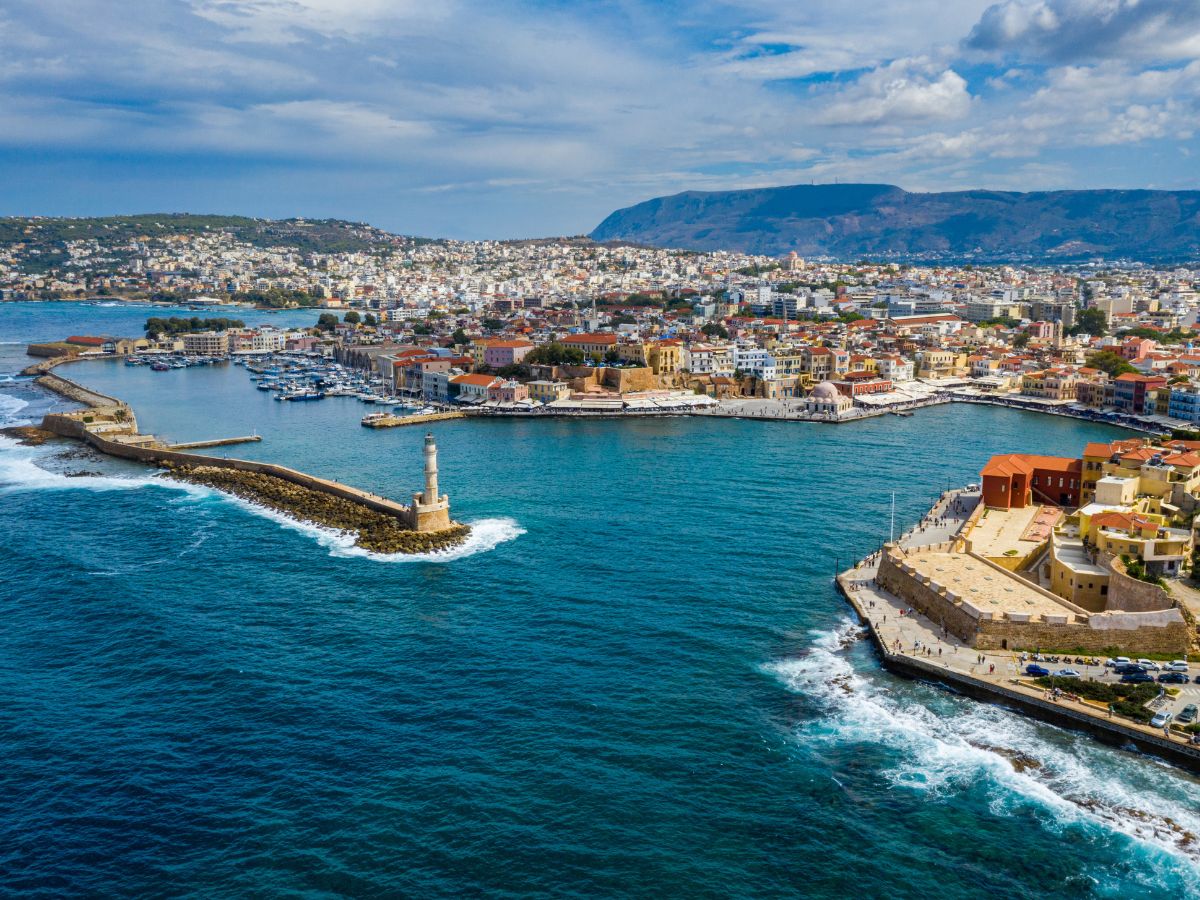 Things to Do in Chania Crete, aerial view of the harbour