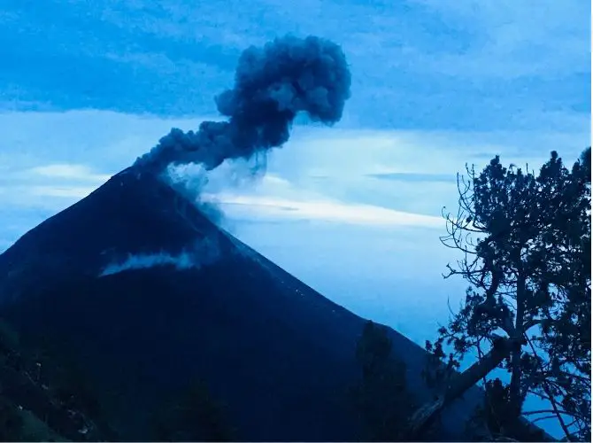 Volcan Fuego Erupting at Dusk
