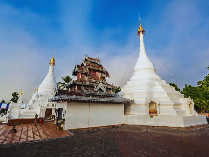 The bright white Wat Phra That Doi Kongmu Temple in Pai, Thailand